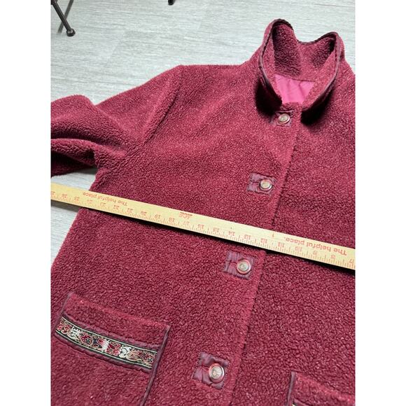 CS Signature Reversible Fleece Jacket Women's L Red Button Front Coat Cozy Warm - Picture 6 of 8
